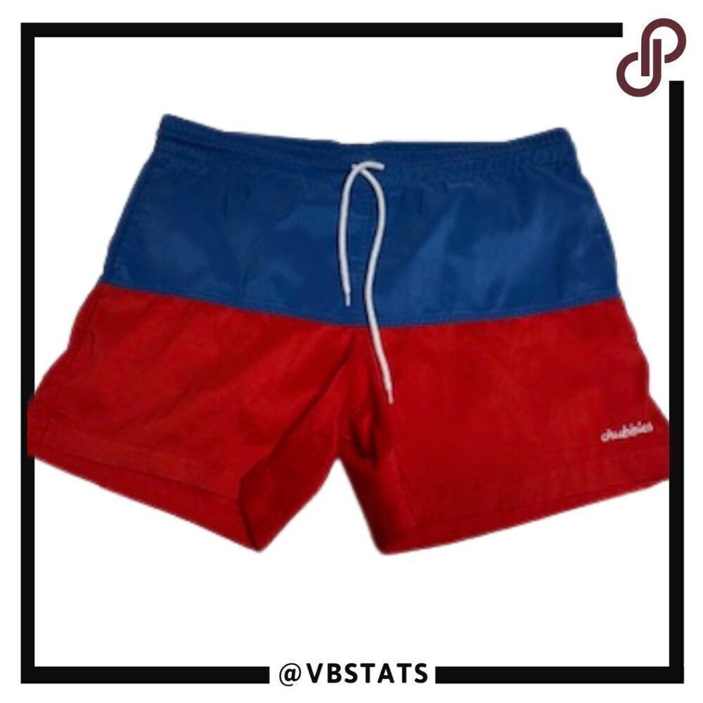 Chubbies Red/Blue Color Block Swim Trunks in Size Medium with Lining